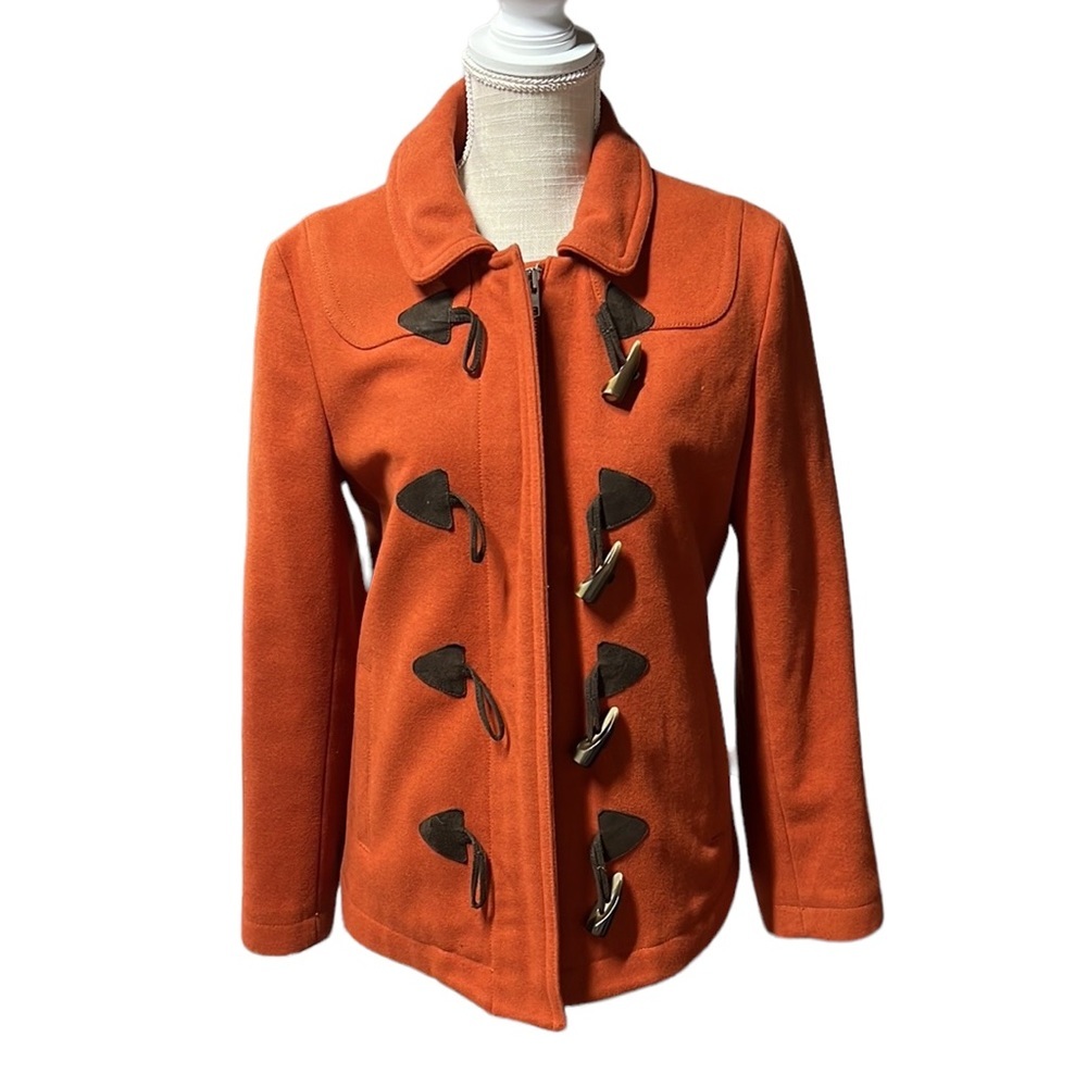 Gap Long Sleeve Full Zip Orange Jacket Toggle Pea Coat Wool Blend Womens M - Picture 3 of 12